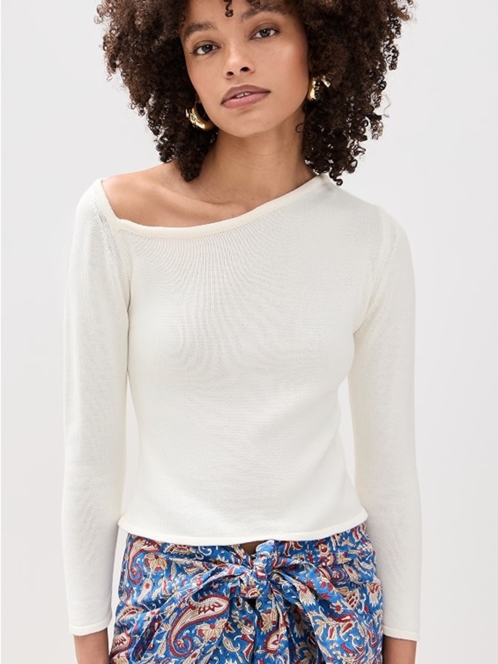 Culthera Madre Selva Top - Women's Cream One-Shoulder Lightweight Sweater